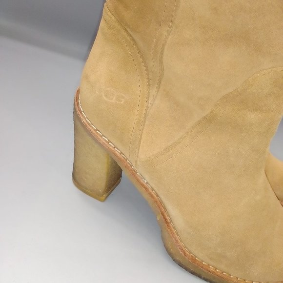 UGG 'Josie' 3214 Brown Heeled Boots Size UK 6 EU 39 Suede Mid-Calf Knee Tan - Picture 6 of 13